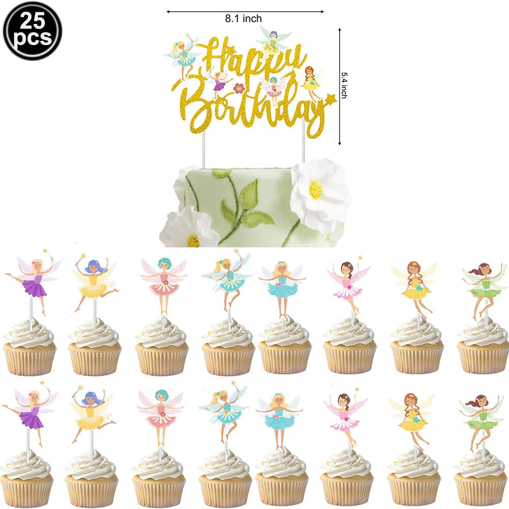 Fairy Party Supplies for Girl Birthday Fairies Enchanted Themed Baby Shower Party Decor Garden Flower Disposable Tableware Decor Good Vibrations
