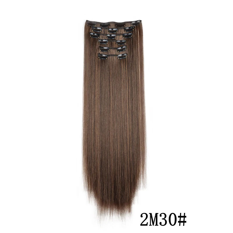 Synthetic Clips in Hair Extensions Long Straight Hairstyle Blonde Black Hairpieces Heat Resistant False Hair Daily Use Good Vibrations