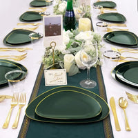 180Pcs Green Plastic Plates, Green Disposable Plates withInclude: 30 Dinner Plates 30 Dessert Plates 90 Gold Cutlery 30 Cups Good Vibrations