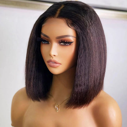 Wear And Go Glueless Wigs Yaki Straight Bob Wigs 13x4 Lace Front Wigs Human Hair Kinky Straight Lace Frontal Wigs Tissage Humain Good Vibrations