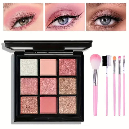 9-Grid Eye Shadow Palette Make-up for Women Glitter Pearlescent Matte Eyeshadow Cosmetics Shimmer Long Lasting Makeup Products Good Vibrations