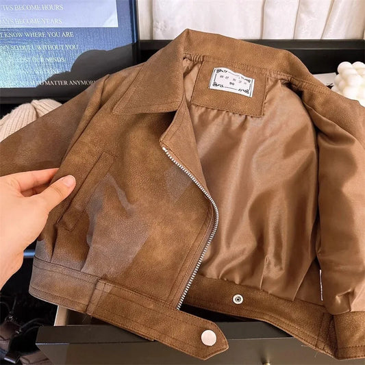 2 3 4 5 6 8 Years Girls Jacket Spring Autumn New Fashion Artificial Leather Coat For Kids Leisure Stain Resistant Outerwear Good Vibrations