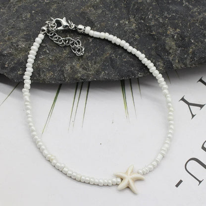 Bohemian Beach Shell Starfish Beaded Handmade Sea Turtle Charm Anklet Bracelet Fashion Jewelry For Women Summer Beach Party Good Vibrations