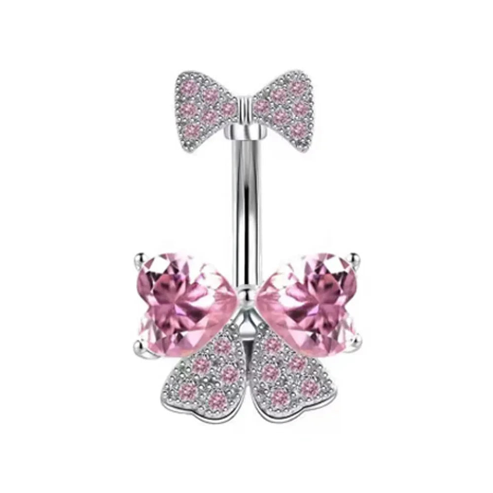 Fashion Pink Crystal Crown Belly Button Rings Stainless Steel Long Pendant Butterfly Heart Navel Piercing for Women Jewelry Good Vibrations Adult Super Store