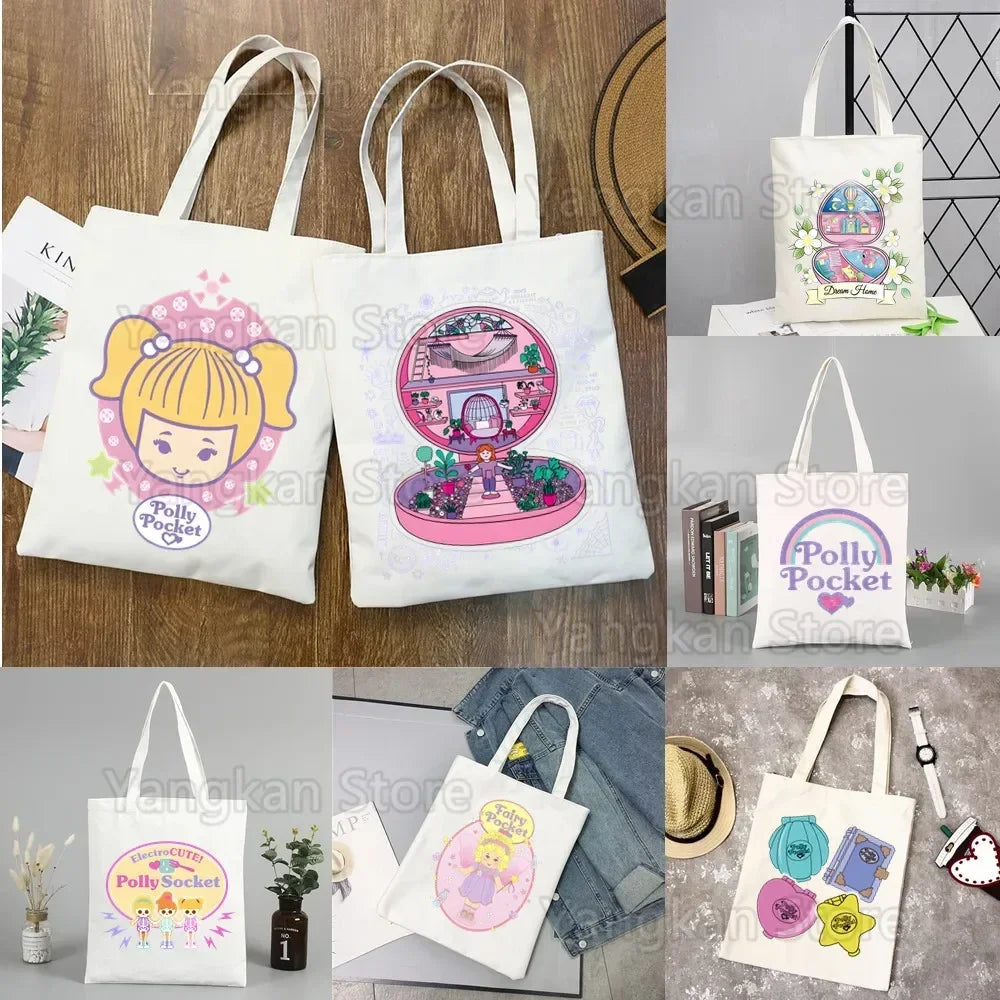 Polly Pocket Print Reusable Shopping Bag Bolsas De Tela Grocery Shopper Shopping Jute Bag Cotton Bag Jute Sacola Reciclaje Good Vibrations