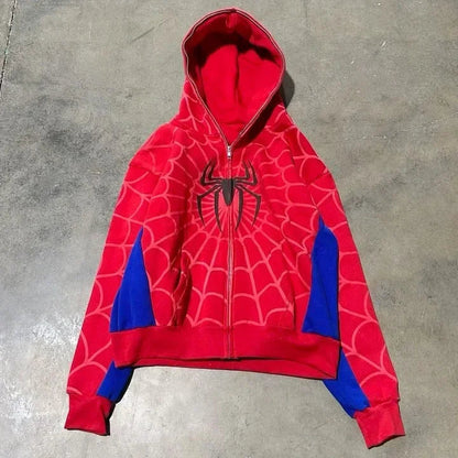 American Spider 3D Foaming Embroidery Zipper Hoodie Y2K Retro Gothic Harajuku Women Zip Up Jacket Hoodies Sweatshirt Men Clothes Good Vibrations