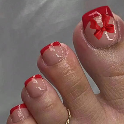 24pcs French Fake Toenails Pink Gradient Full Cover Short Square Toe Nails Foot Nails Tips for Women Girls Good Vibrations