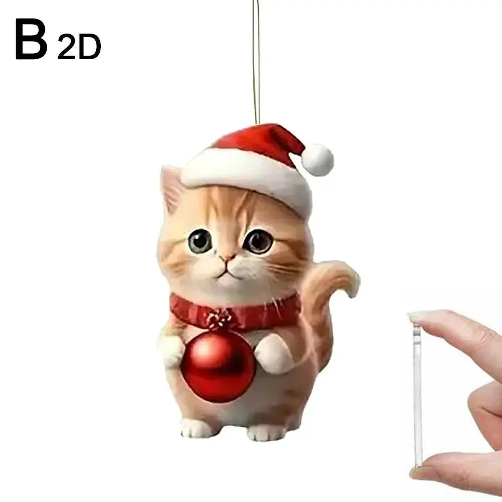 Christmas Tree Hanging Ornaments 2D Acrylic Cat Shaped Pendants Christmas Decorations For Home 2024 Xmas Gifts New Year 2025 Good Vibrations