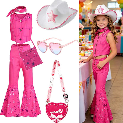 Pink Cowgirl Costume Girls Outfit Sets Vest Flared Pants Kids Halloween Costumes Good Vibrations