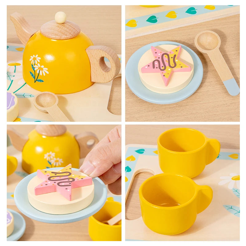 Wooden Pretend Afternoon Tea Toy Set - Children's Role-Playing Toy Ideal For Tea Party Role-Play And Social Skills Development Good Vibrations