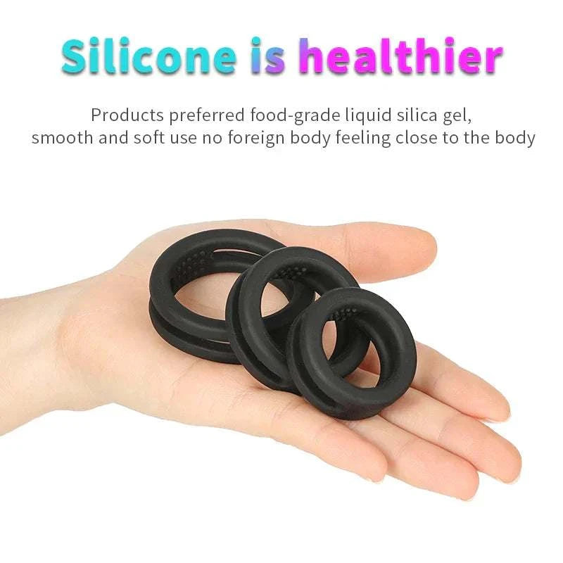 Silicone semen lock ring male masturbator in hand promoting health benefits.