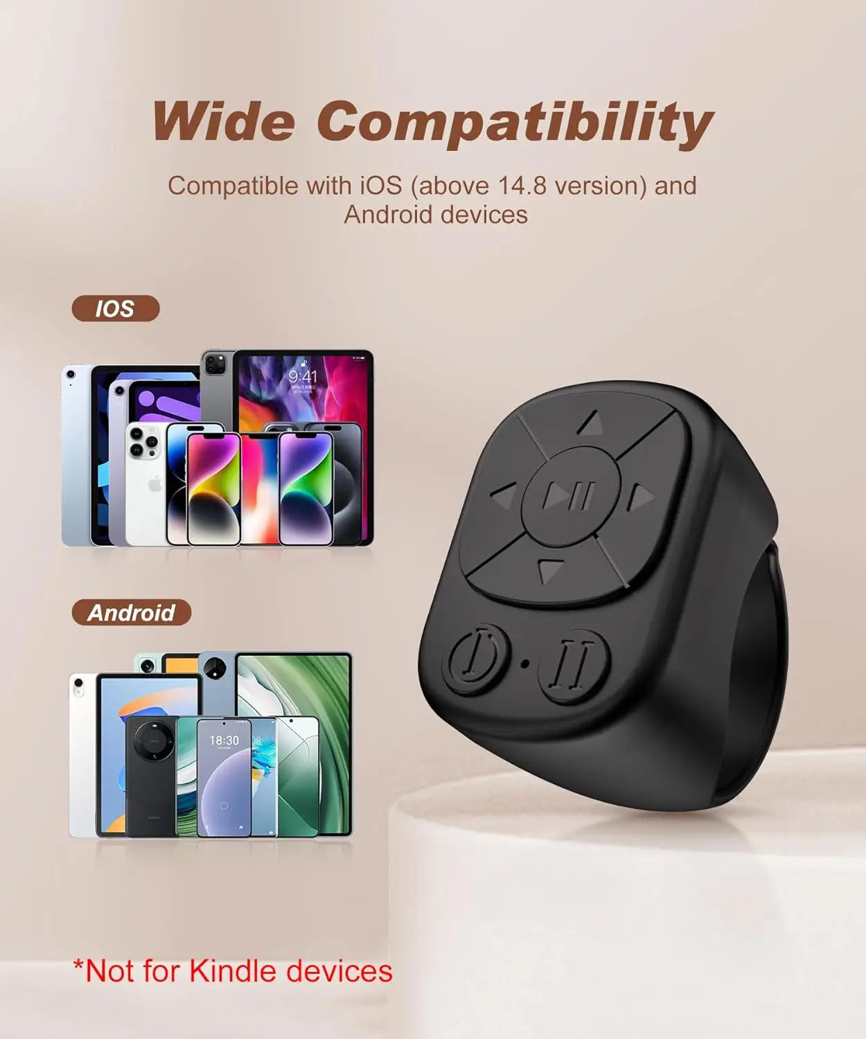 Tiktok Scrolling Ring Tiktok Remote Control Is Suitable for Iphone, iPad Bluetooth Page Turning Ring Roller, Both Camera Shutter, Short Video and Music Remote Control Function, Compatible with Ios and Android Phones Good Vibrations