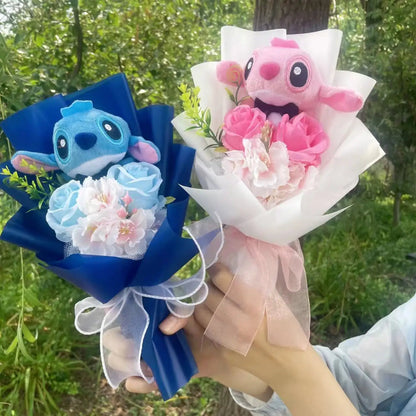 Cartoon Anime Stitch Plush Bouquet Doll Toys Stuffed Animals Creative Handmade Bouquets Birthday Christmas Valentine Gifts Good Vibrations