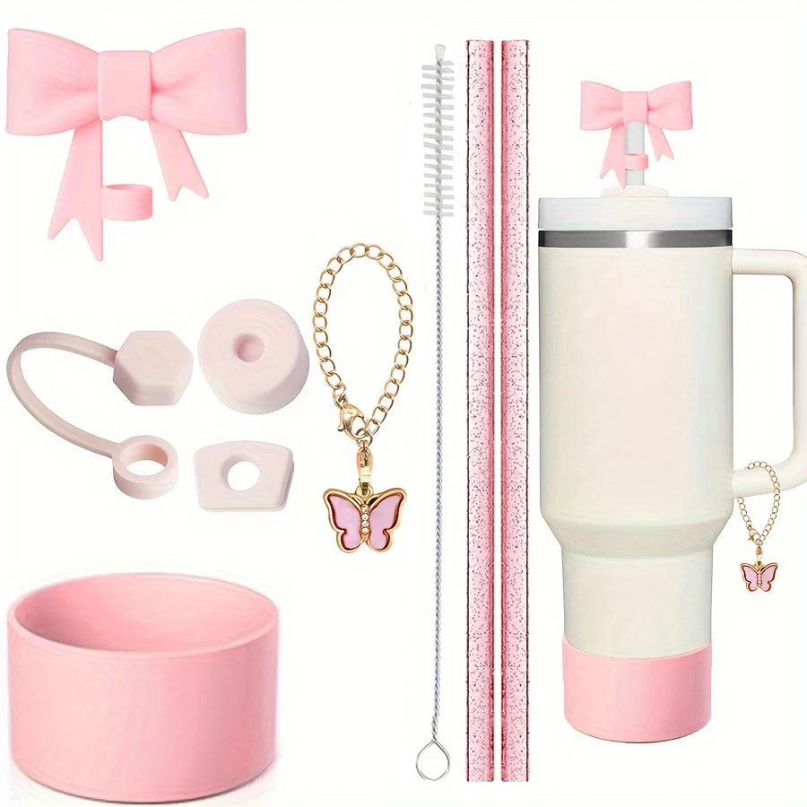 9pcs Accessories for Stanley 40oz Tumbler Cup Spill Proof Stopper 10mm Straw Cover Cap Silicone Boot Charm Chain Straw and Brush Good Vibrations Adult Super Store