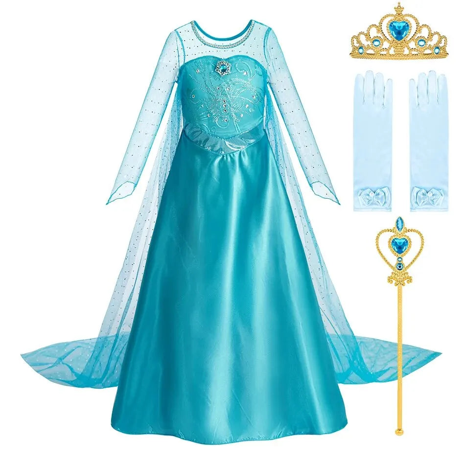 Halloween Elsa Dress for Girls Children Party Princess Costume Kids Disguise with Long Cloak Girl Snow Queen Carnival Clothes Good Vibrations