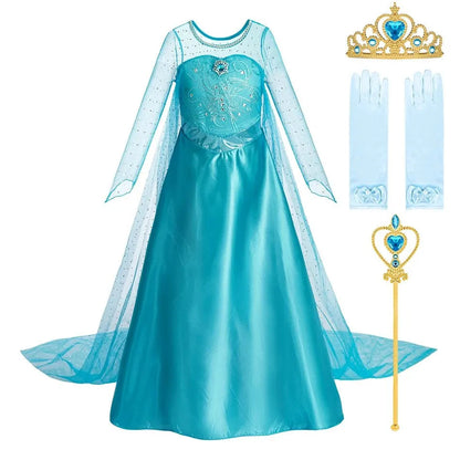 Halloween Elsa Dress for Girls Children Party Princess Costume Kids Disguise with Long Cloak Girl Snow Queen Carnival Clothes Good Vibrations