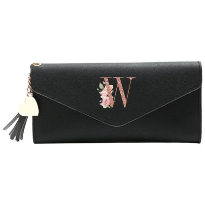 Wallet Black Small Leather Coin Purse Rfid Blocking Wallet Rose Gold Pattern Mini Purse with ID Window for Women Good Vibrations