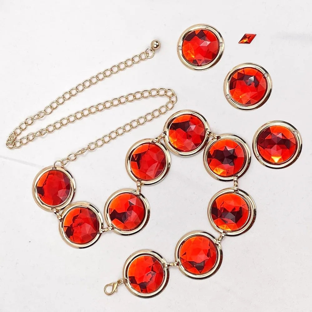 5 Pcs Women's Anime Cosplay Waist Belt Red Gems Belt Stone Chain for Halloween Costume Accessories Good Vibrations