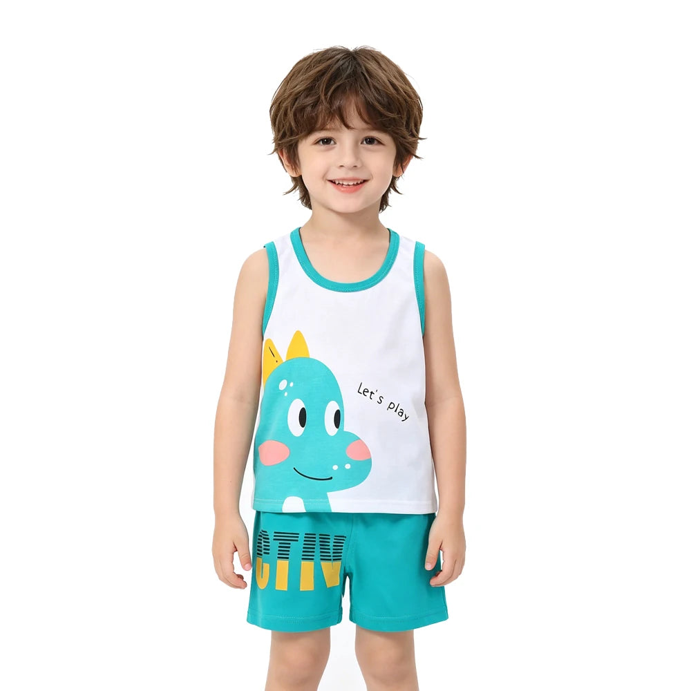 Summer Children Sets Kids Clothes Boys Girls Vest Suit Children's Clothing baby Cotton T-Shirts Shorts Tank Top Sleeveless 0-7T Good Vibrations