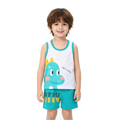 Summer Children Sets Kids Clothes Boys Girls Vest Suit Children's Clothing baby Cotton T-Shirts Shorts Tank Top Sleeveless 0-7T Good Vibrations