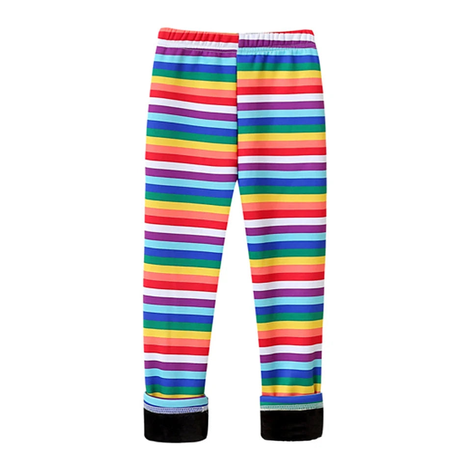 Girls Warm Plush Long Pants for Autumn Spring Cartoon Butterfly Striped Soft Cozy Leggings Fleece-Lined Bottoms Kids Casual Wear Good Vibrations