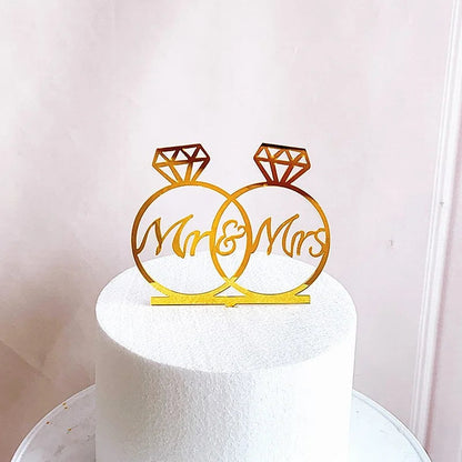 Mrs & Mrs Wedding Party Cake Topper Gold Black Ring Acrylic Wedding Cake Toppers Dessert Decoration Bride Groom Baking Supplies Good Vibrations