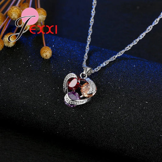 Colorful Crystal Jewelry Set for Female Girls 925 Sterling Silver Pendant Necklaces Earrings Set Women Wedding Accessorie Good Vibrations Adult Super Store