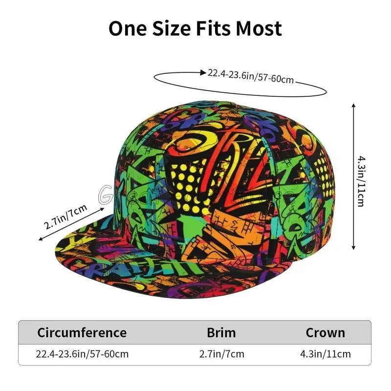 Colorful Graffiti Art Print Baseball Cap Adjustable Snapback Hat for Men Women Unisex Hip Hop Caps Flat Bill Brim Hats Good Vibrations