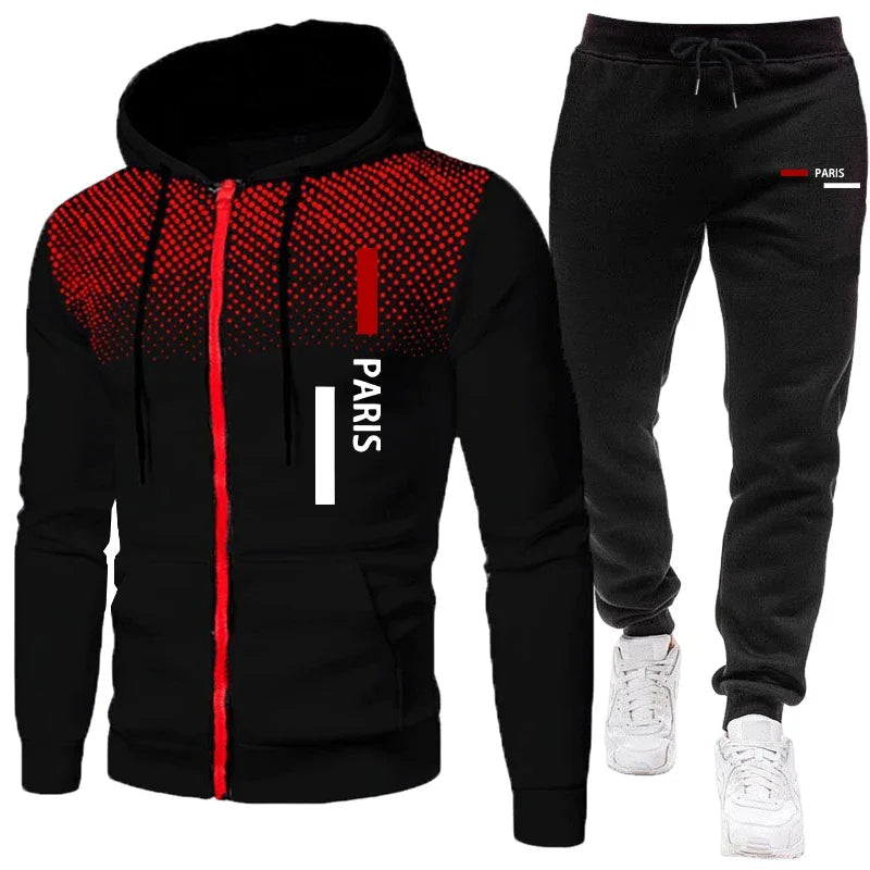 Men's Sportswear Hooded Sweatshirt and Sweatpants Urban Casual Sporty Zipper Hoodie Jogging Suit Fall/winter Training Outfits Good Vibrations