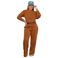 Women Clothing Sets Pullover Top+Pants 2Pcs Suits Winter Thicken Warm Outfits Solid Color Female Casual Tracksuit Good Vibrations