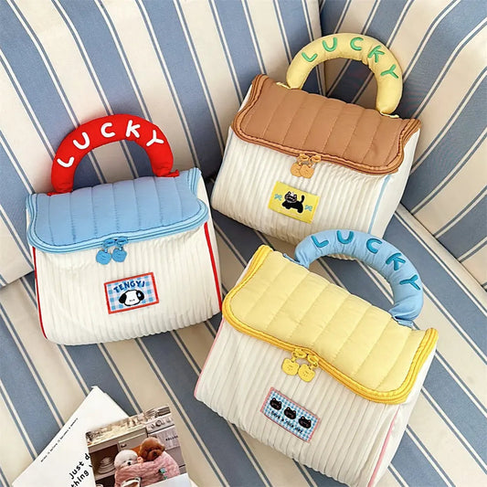 Cute Cottage Makeup Bag for Girls, Large Capacity Skincare Storage Bag, Portable Handheld Travel Wash Bag Good Vibrations
