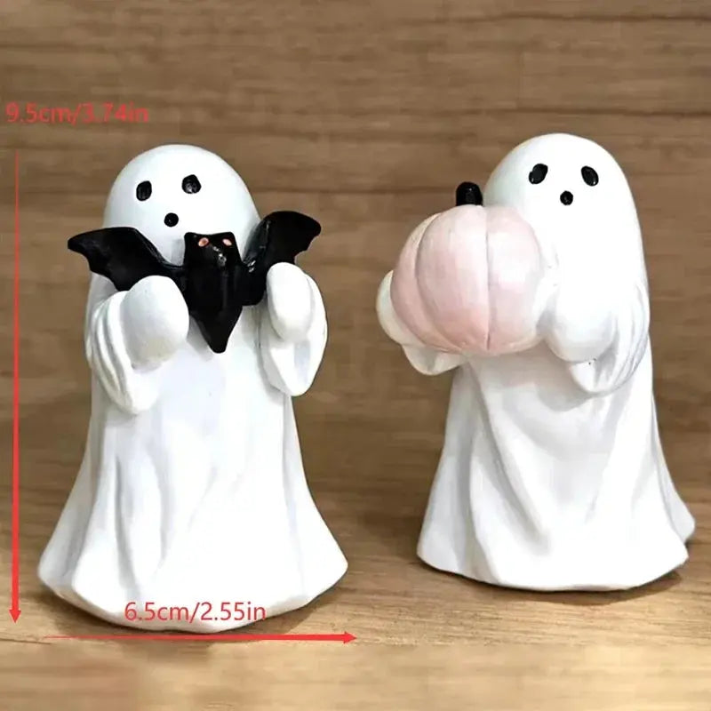 Halloween Ghost Ornament Ghost Holding Pink Pumpkin Bat Resin Ornament Home Living Room Bedroom Office Desktop Decoration Good Vibrations