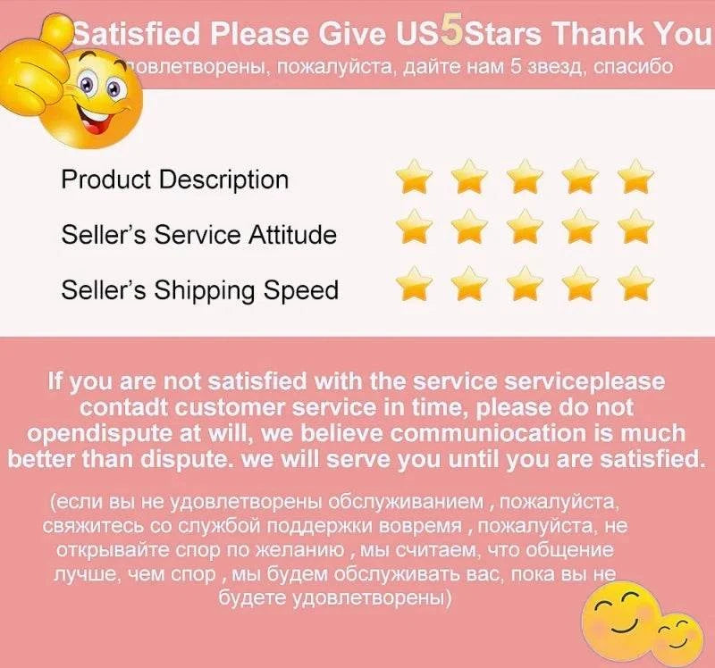 Adult BDSM accessories product review request with 5-star rating encouragement and customer service contact information.