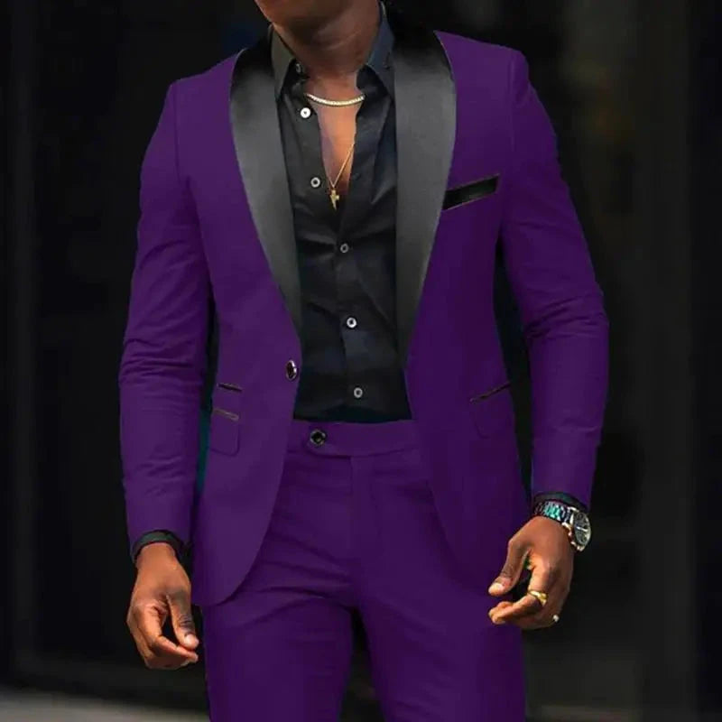 Men's New Fashion Business Casual Two-piece, Comfortable and Breathable Slim-fit Side Slit Single-button Suit Jacket+trousers Good Vibrations