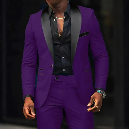 Men's New Fashion Business Casual Two-piece, Comfortable and Breathable Slim-fit Side Slit Single-button Suit Jacket+trousers Good Vibrations