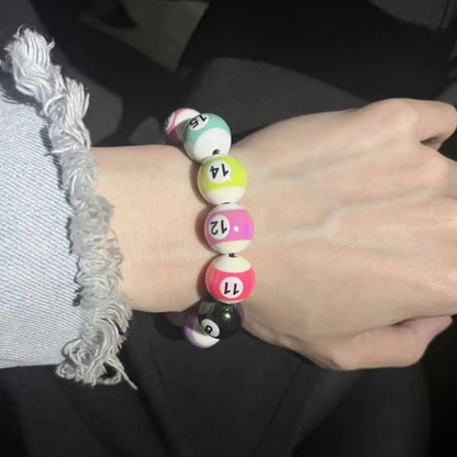 Middle Eight Billiard Bracelets for Women Men Hip Hop Rock Elastic Rope Couple Bracelets Jewellery Women Resin Beads Good Vibrations