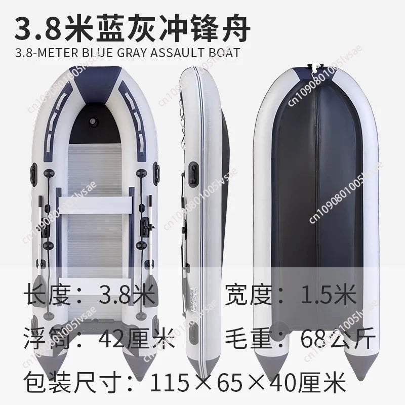 5–6 Person Inflatable Assault Boat 3.8m PVC Fishing Raft with Aluminum Floor, Anti-Collision Design & Rowing Accessories Good Vibrations
