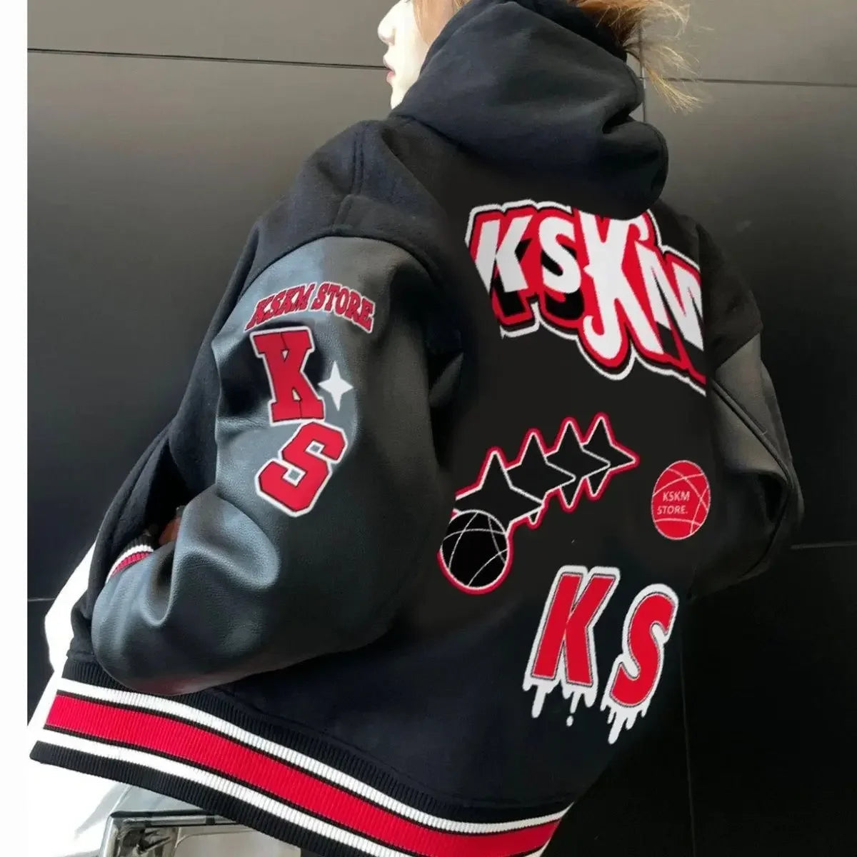 American Fashion Trendy Brand High-density Letter Cartoon Embroidered Red Baseball Uniform Clothing For Men And Women Jacket Good Vibrations