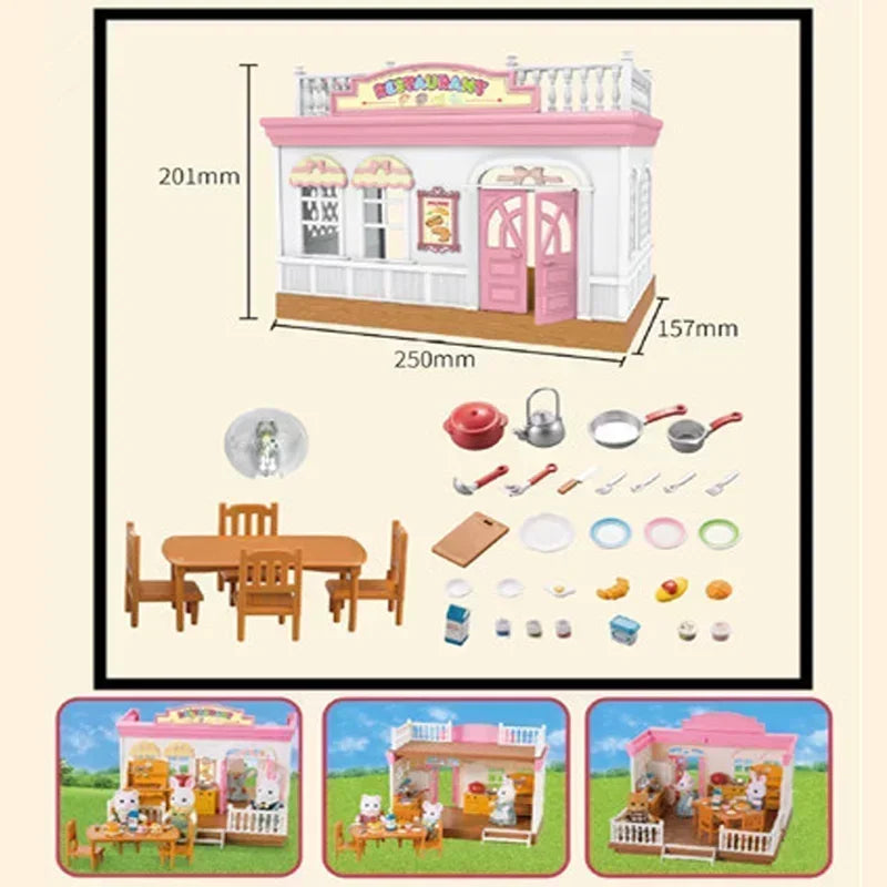 New Forest Family Microfilm Furniture Bathroon Kitchens Dining Bed Wardrobe Model Play House 1/12 Doll house Toys Birthday Gifts Good Vibrations