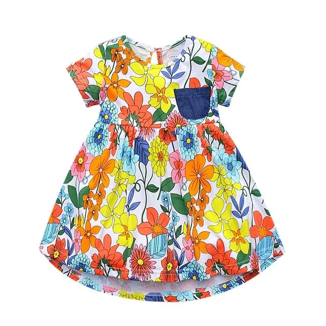 Girls Short Sleeve Summer Dress For 1-6 Years Kids 100% Cotton Casual Dresses Children's Clothing KF128 Good Vibrations