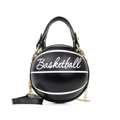 Women's Shoulder Bag PU Leather Chain Funny Round Basketball Letters Printed Youth Handbag Purse Fashion Crossbody Messenger Bag Good Vibrations