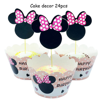 Disney Pink Minnie Mouse One Year Old Birthday Party Supplies Cup Plate Kids Girl Birthday Party Decor Disposable Tableware Set Good Vibrations