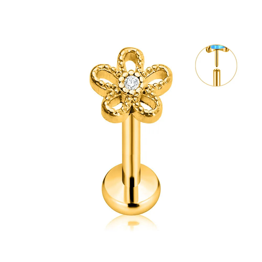 ASTM F136 G23 Titanium Flower Petals Star Heart Butterfly Threadless Piercing Pin Push in Labret Daith Conch Earring 16G 18G 20G Good Vibrations