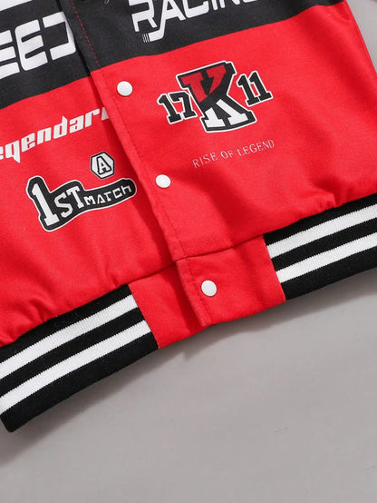 Spring And Autumn Motorcycle Racing Clothing Letter Pattern Printed Red White Black Patchwork Style Trend Outdoor Baby Boy Coat Good Vibrations