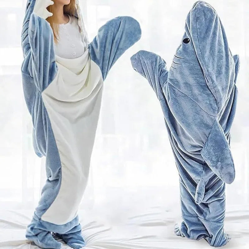 Shark Cosplay Onesie Pajamas  Flannel Loose Couple Adult Camping Sleeping Bag Wearable Blanket Funny Gifts Pajama Party Costume Good Vibrations