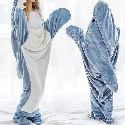 Shark Cosplay Onesie Pajamas  Flannel Loose Couple Adult Camping Sleeping Bag Wearable Blanket Funny Gifts Pajama Party Costume Good Vibrations