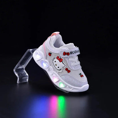 Sanrio LED Kids Shoes for Girls Cute Cartoon Hello Kitty Shoes Summer Girl Kawaii Shoes Soft Bottom Sneakers Casual Shoes Good Vibrations