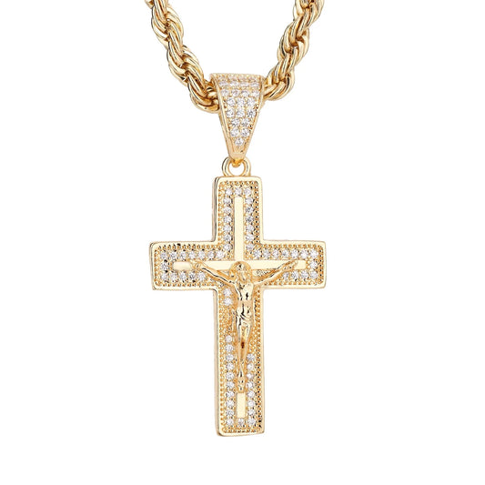 Christian Jesus Cross Necklace Women's Stainless Steel Copper Pendant Religious Easter Faith Charm Prayer Baptist Jewelry Good Vibrations
