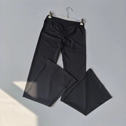 High Waist Crossover Flare Yoga Leggings for Women V Cross Tummy Control Wide Leg Bell Bottoms Fitness Pants Gym Leggings Good Vibrations