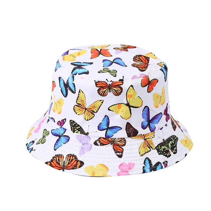 Butterfly Bucket Hat Spring Summer Hats For Women Outdoor Sun Protection Sunshade Sweet Cute Double sided Fisherman Cap Sunhat Good Vibrations